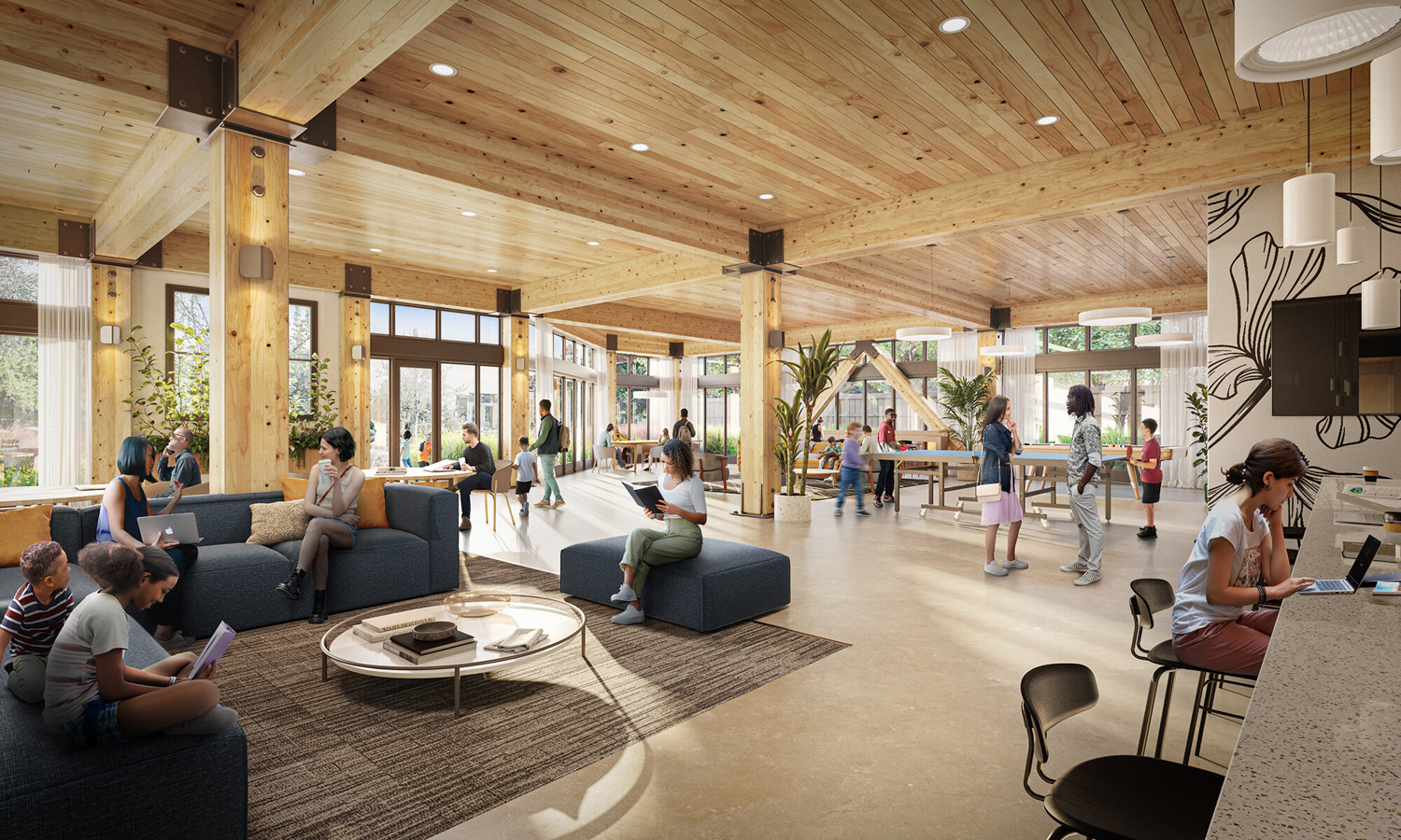Distel Circle Affordable Housing interiors, rendering by KTGY Architects