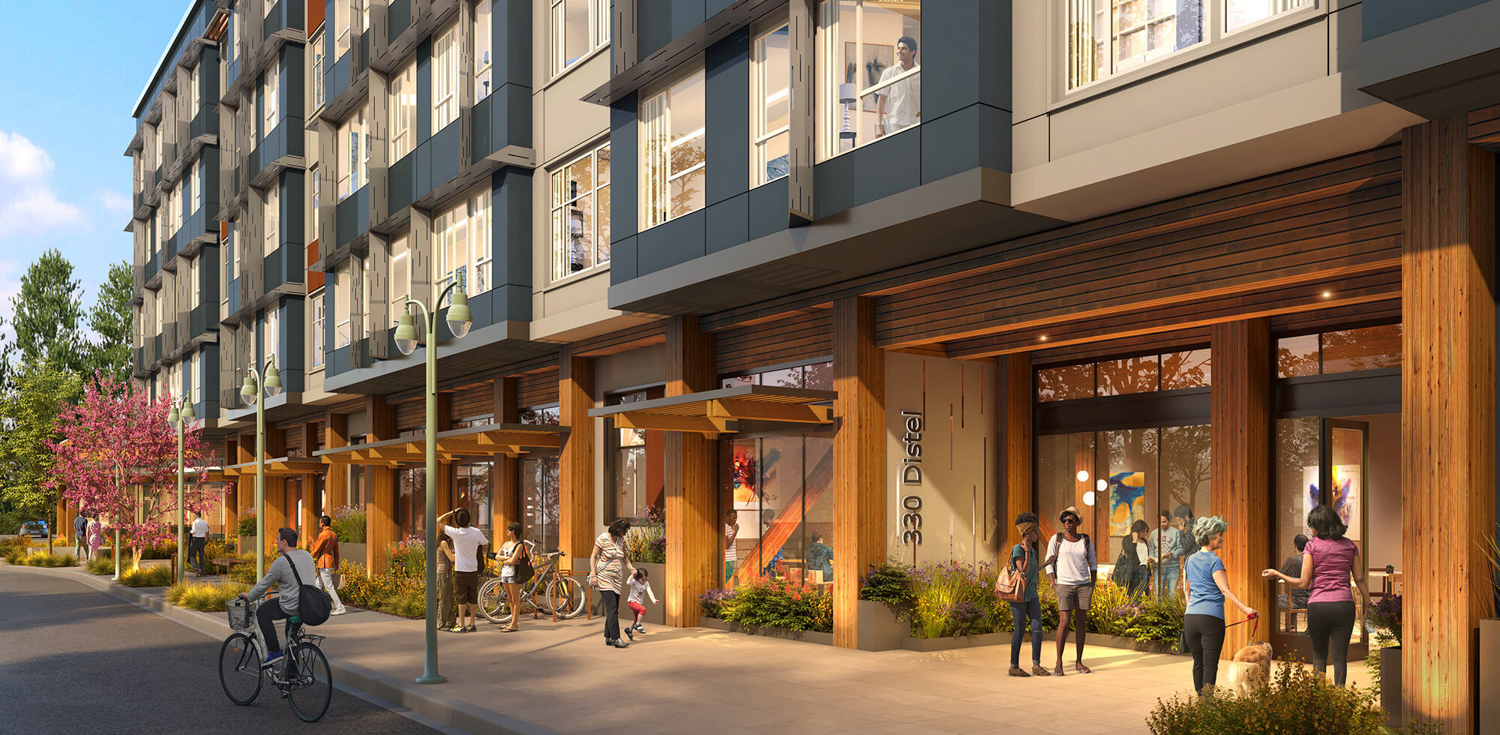 Distel Circle Affordable Housing lobby entrance, rendering by KTGY Architects