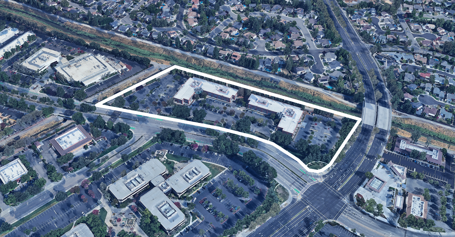 Positas Park aerial view existing condition, image via Google Satellite