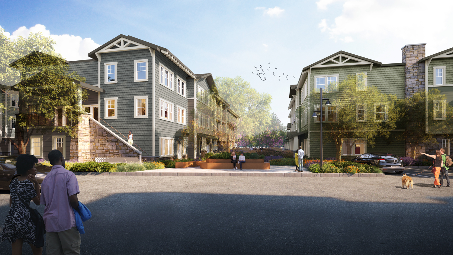 Positas Park inner-block view, rendering by BDE Architecture