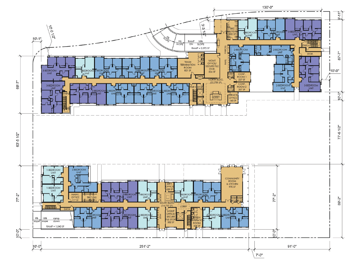 Railroad Avenue project ground level floor plan, rendering by Dahlin Group