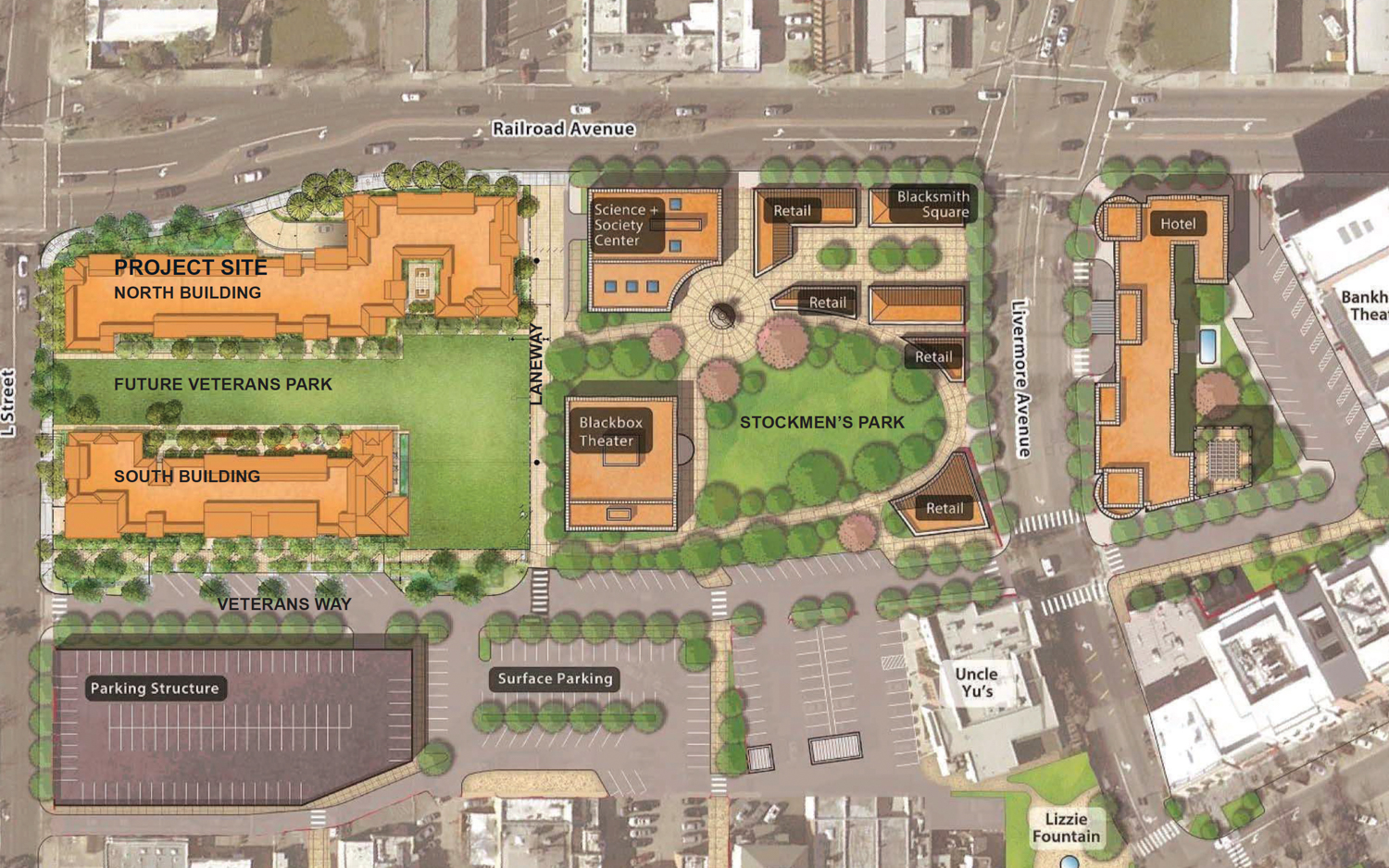Railroad Avenue project site map, illustration by Dahlin Group