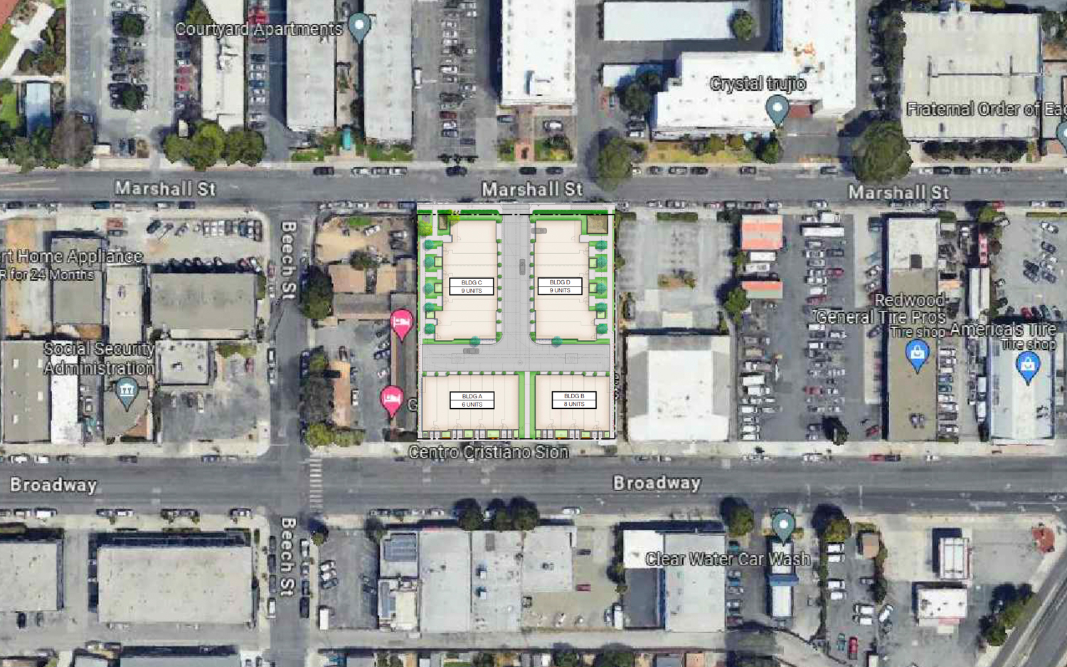 1320 Marshall Street site map in context, illustration by Hunt Hale Jones Architects