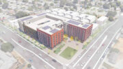 1675 Bay Road aerial view, rendering by David Baker Architects