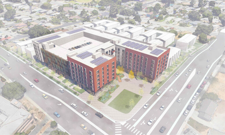 1675 Bay Road aerial view, rendering by David Baker Architects