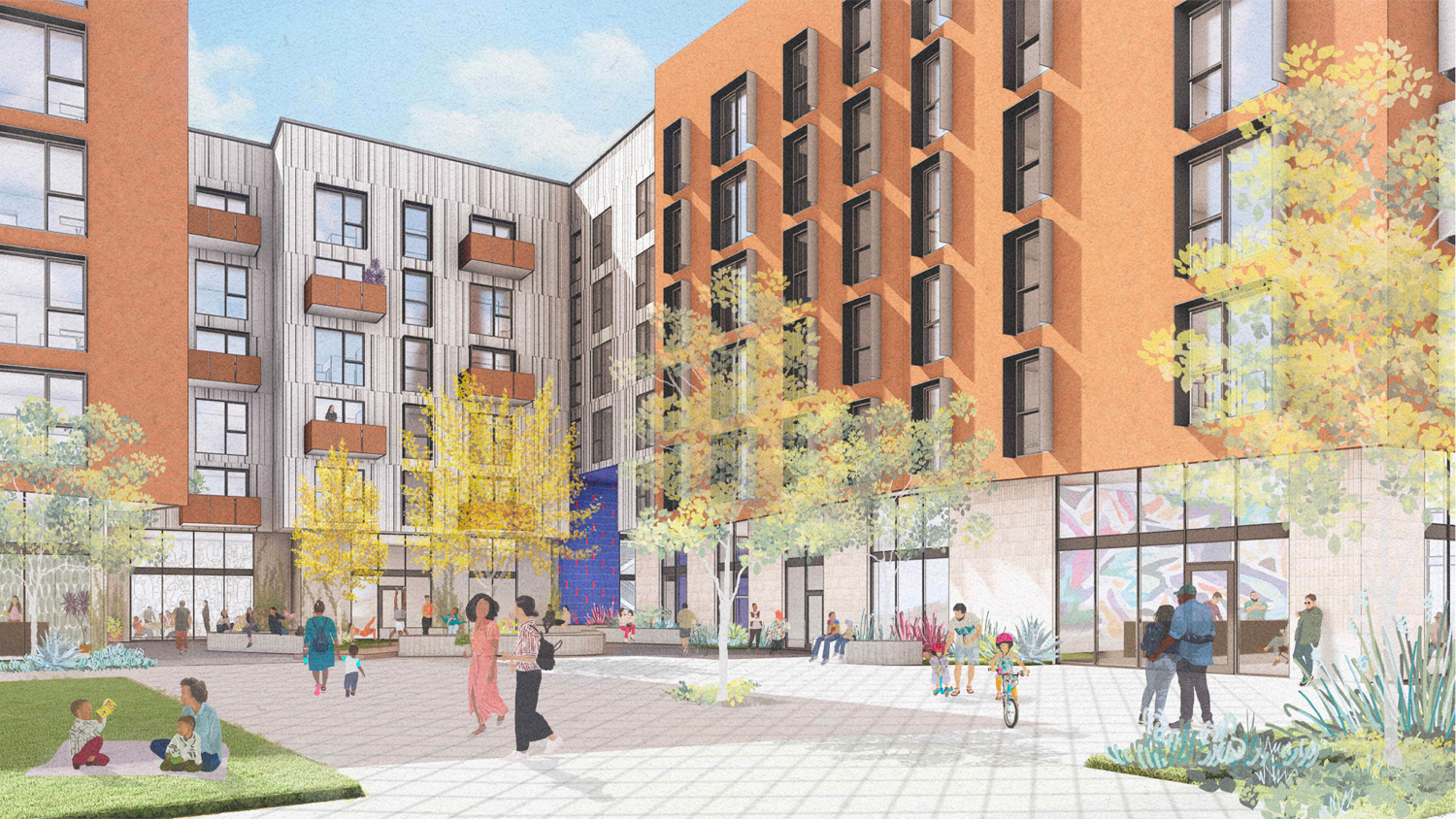 1675 Bay Road internal view, rendering by David Baker Architects