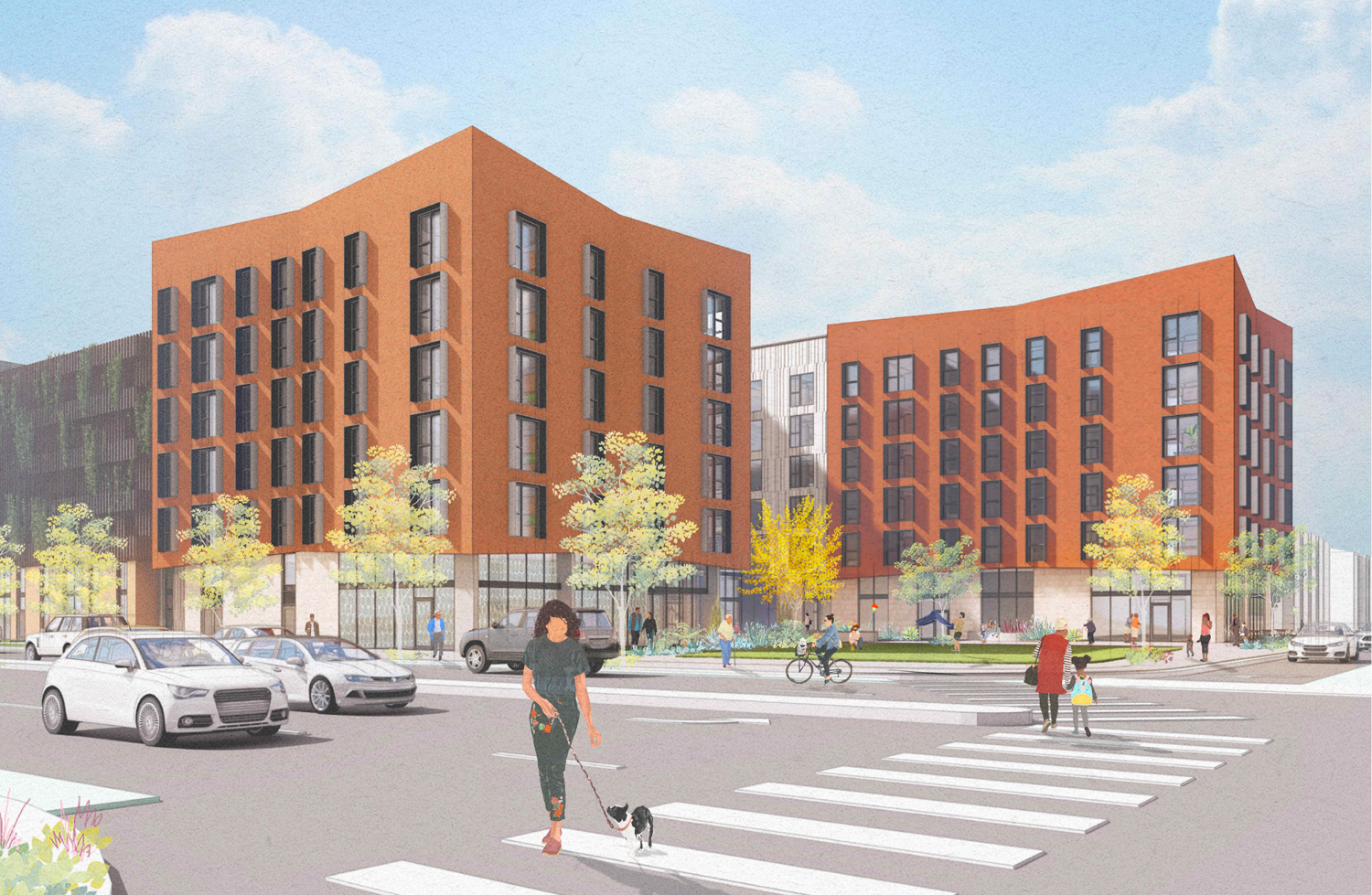 1675 Bay Road pedestrian view, rendering by David Baker Architects