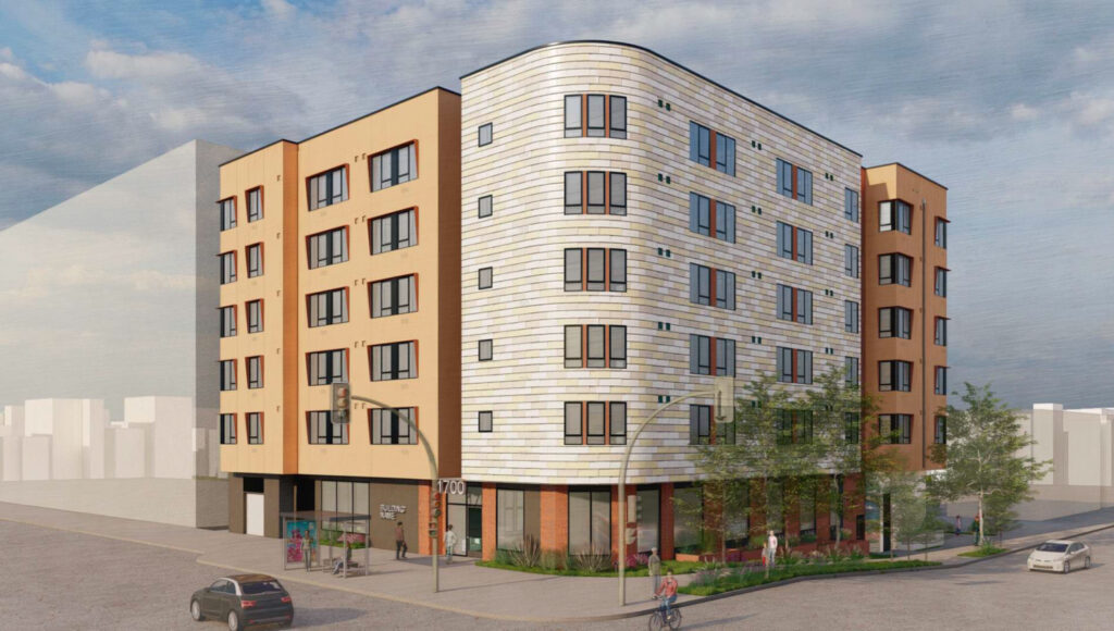 1700 Sacramento Street establishing view, rendering by Pyatok
