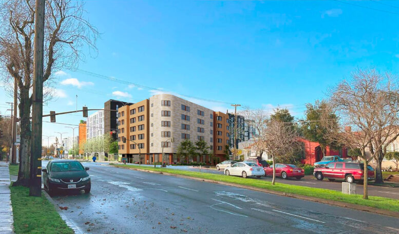 1700 Sacramento Street pedestrian view, rendering by Pyatok