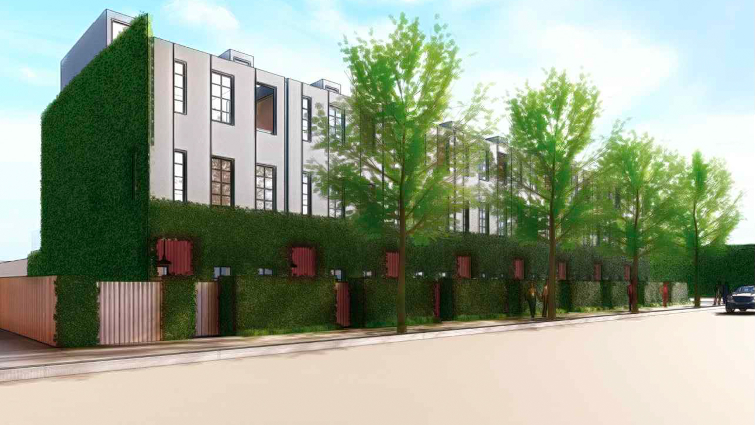 2200 Fifth Street townhomes pedestrian view, design by BAM and Steve Walker Studio Inc