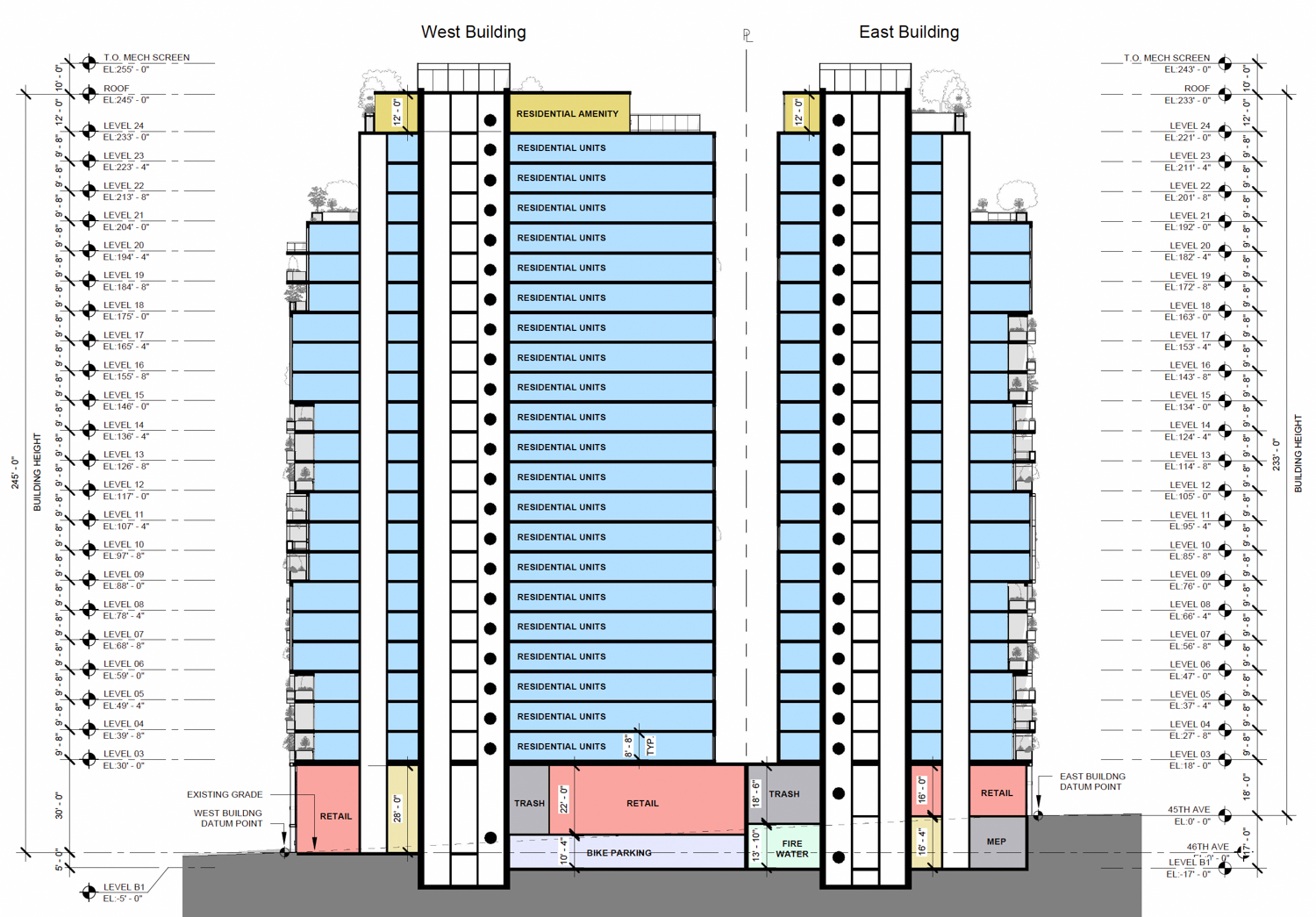 2700 Sloat Boulevard cross-section, illustration by SCB