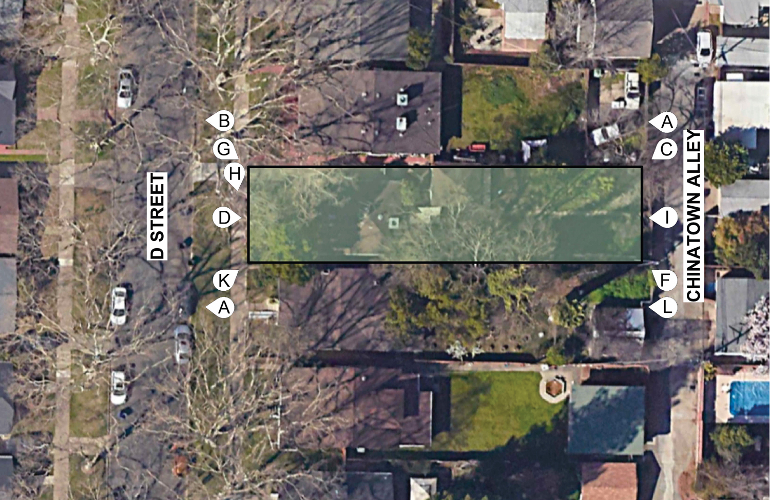 3225 D Street site outlined, illustration by California Home Company