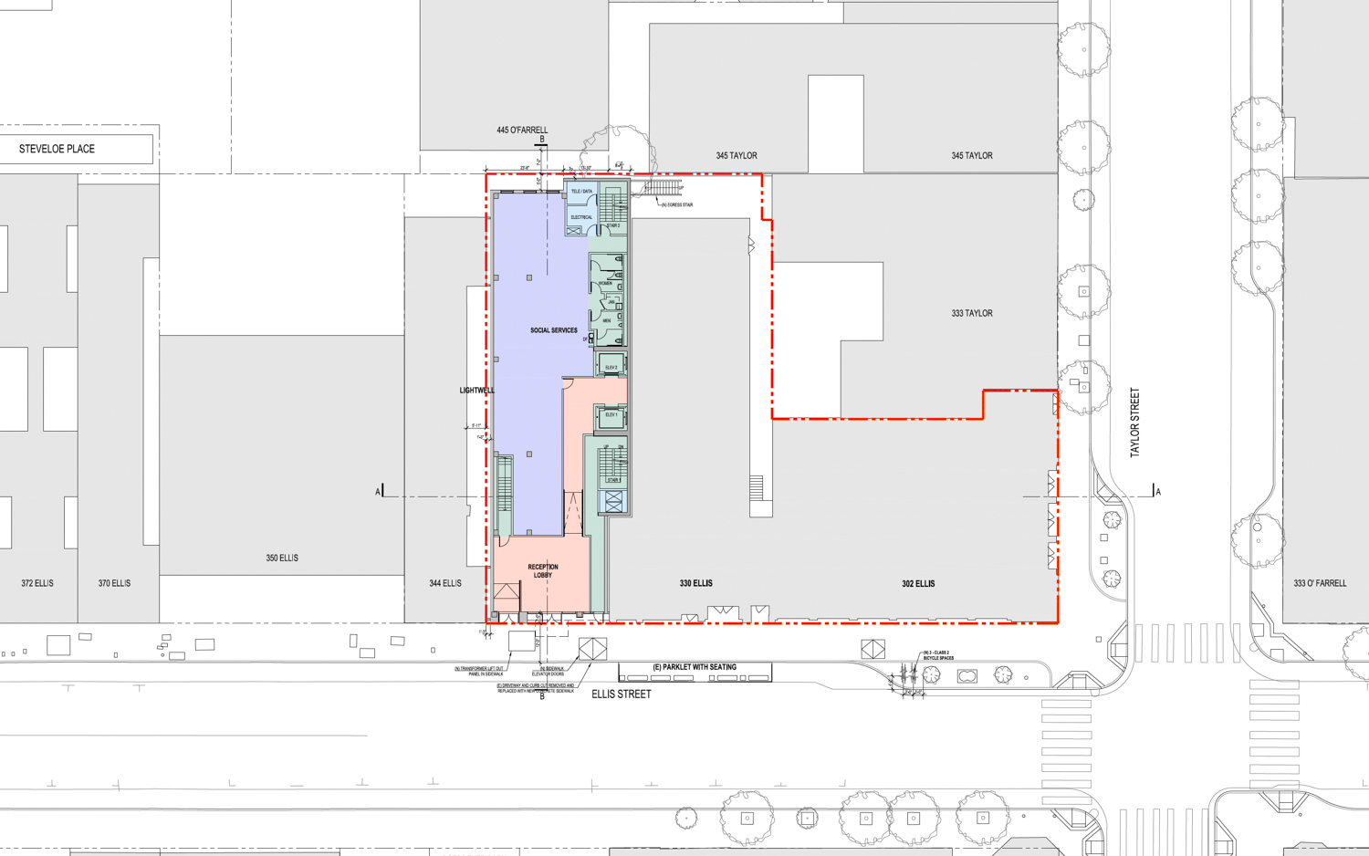 334 Ellis Street site map, illustration by Heller Manus Architects