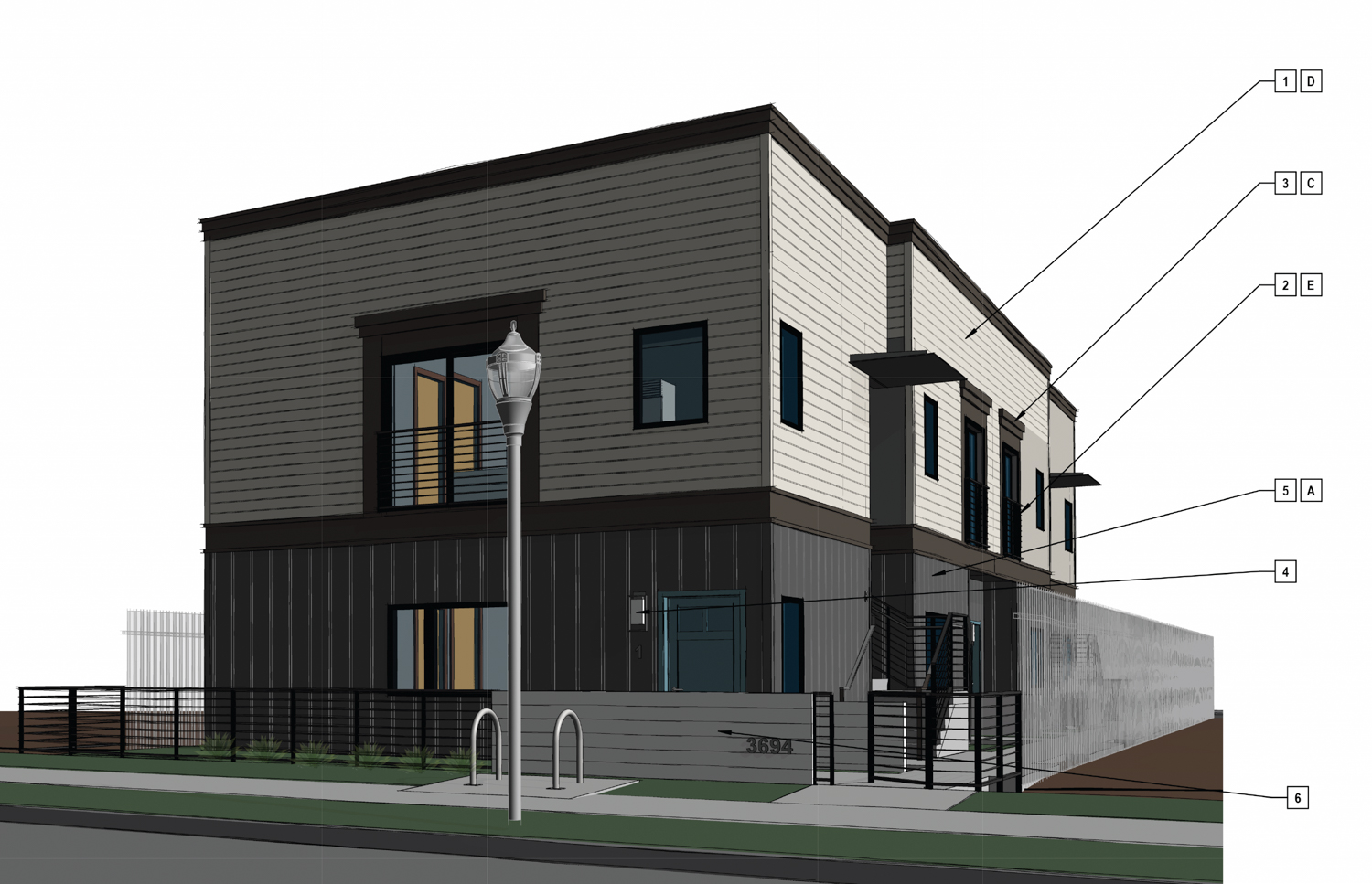 3694 Elby Lane southeast elevation, rendering by CRKW Studio