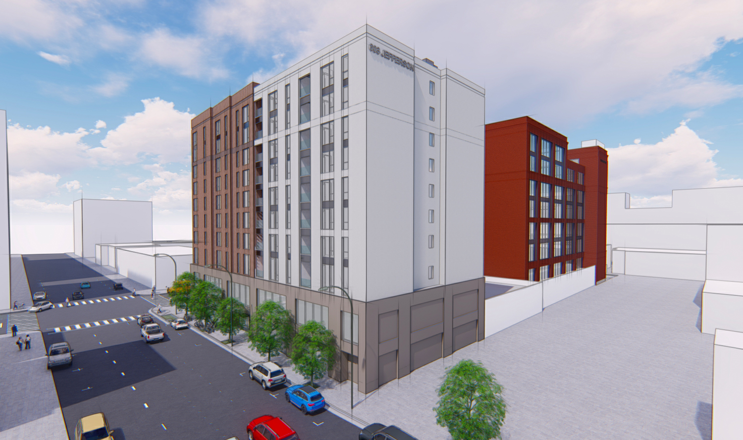 603 Jefferson Avenue & 750 Bradford Street housing rear-lot view, design by STUDIOS Architecture and Van Meter Williams Pollack