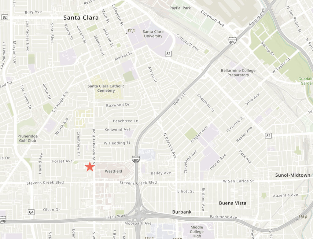 
82 North Winchester Boulevard Site Location, image via ArcGIS Online