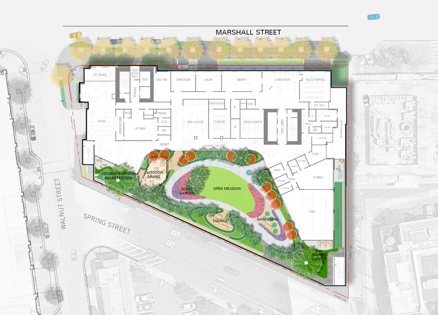 910 Marshall Street landscaping map, illustration by HGA