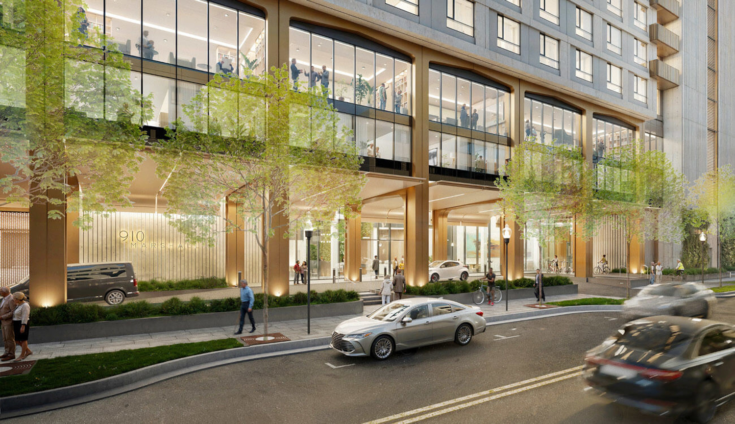 910 Marshall Street lobby view, rendering by HGA