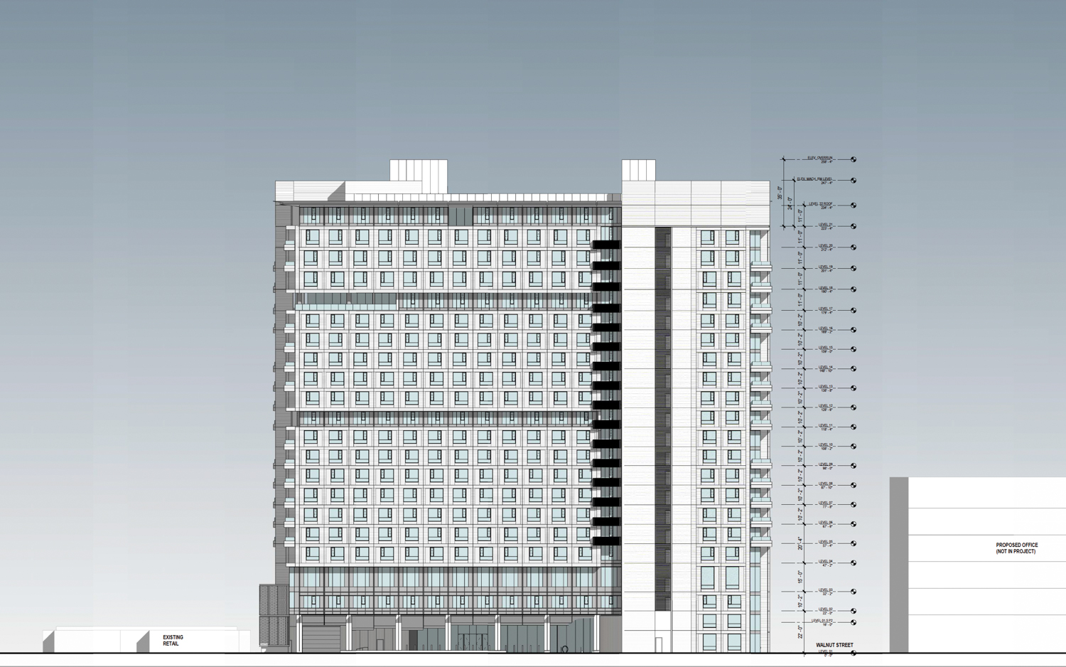 910 Marshall Street vertical elevation, illustration by HGA