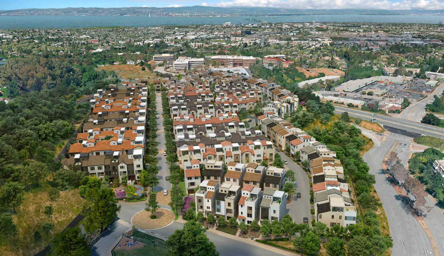Clearview Housing aerial perspective looking east, rendering by KTGY