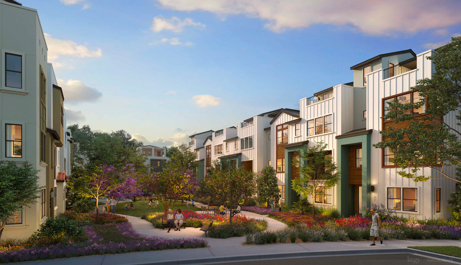 Clearview Housing paseo between blocks, rendering by KTGY