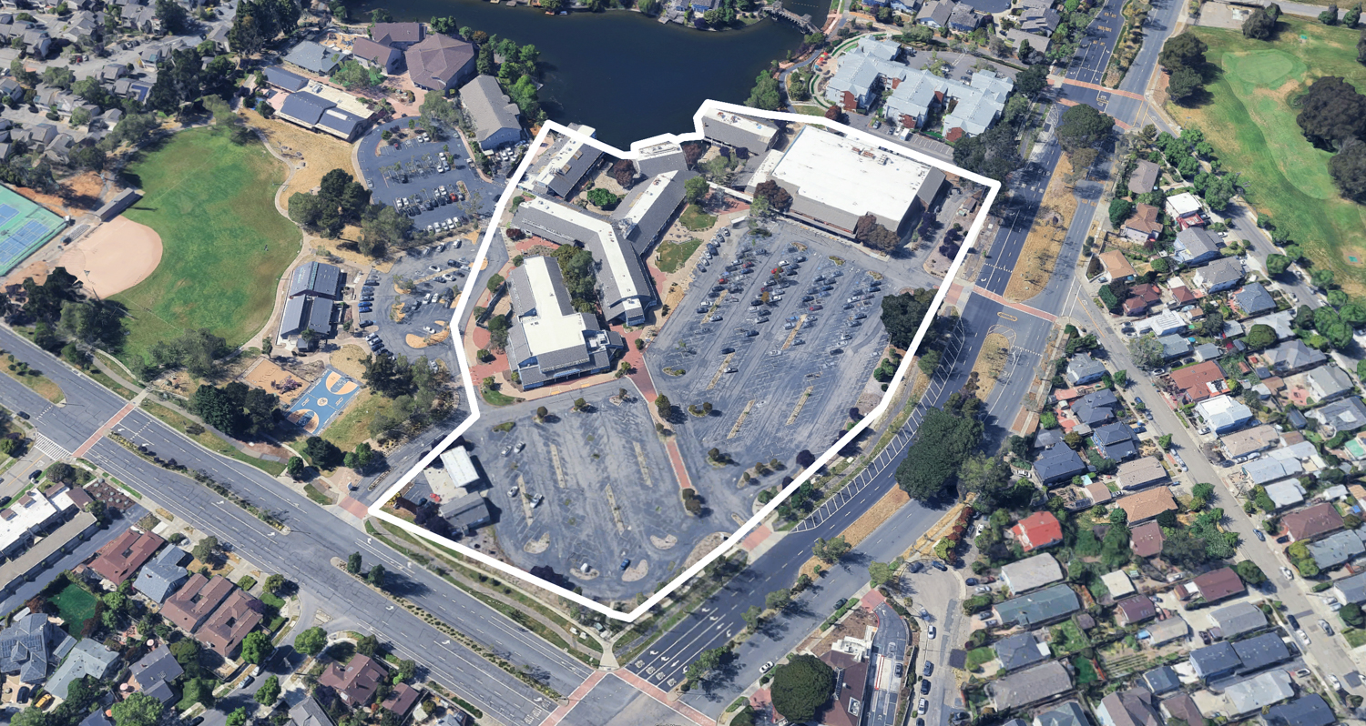 Harbor Bay Landing existing condition outlined approximately by YIMBY, image via Google Satellite