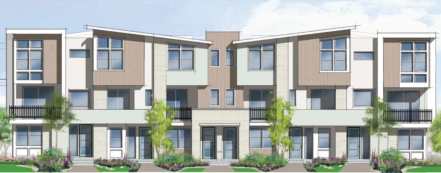 Harbor Bay Landing zipper towns-style townhomes, rendering by Woodley Architectural Group Inc