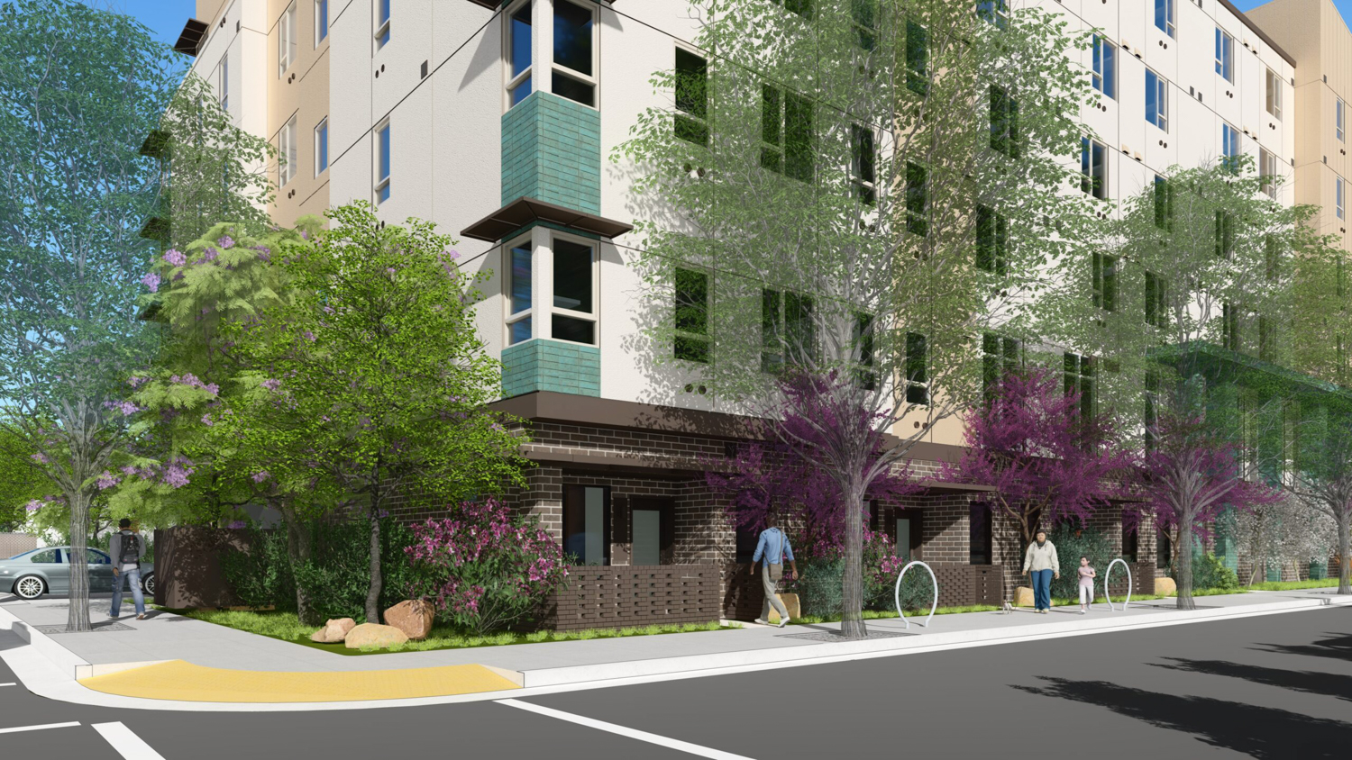 Monarch at Redwood pedestrian view, rendering by Van Meter Williams Pollack