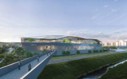 NVIDIA Starbase view from the pedestrian bridge, rendering by Gensler