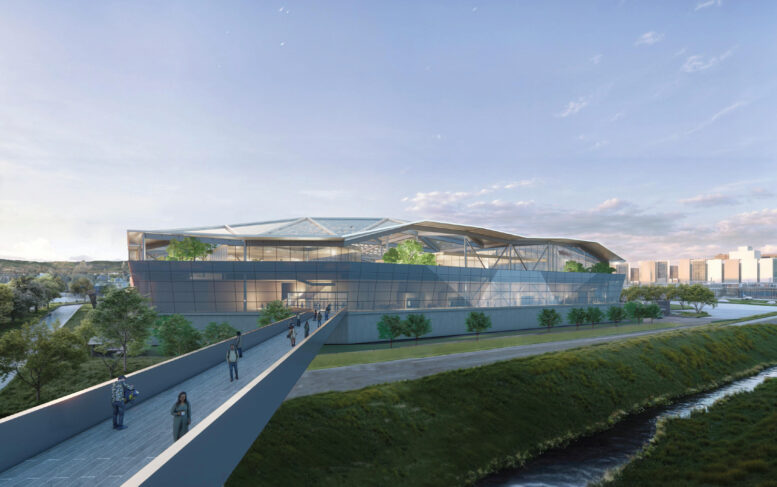 NVIDIA Starbase view from the pedestrian bridge, rendering by Gensler