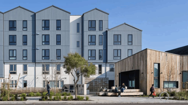Shirley Chisholm Village Finished Building, image via MidPen Housing credited to Bruce Damonte
