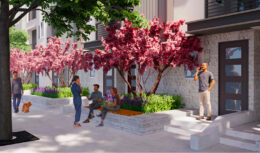 1400 Coleman Avenue sidewalk view, rendering by Hunt Hale Jones Architects