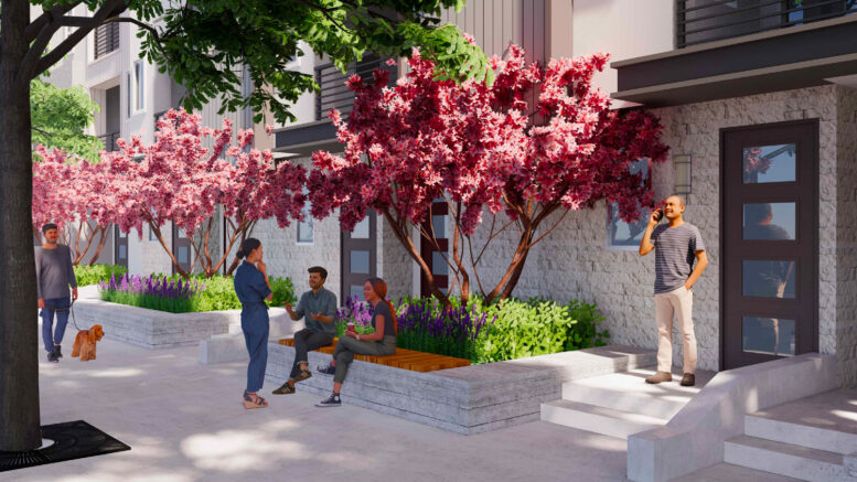 1400 Coleman Avenue sidewalk view, rendering by Hunt Hale Jones Architects