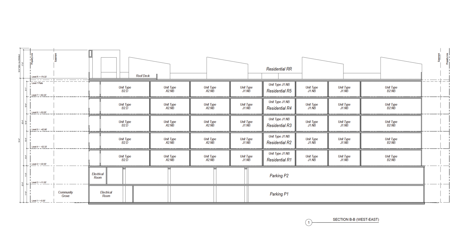 1919 O’Farrell Street vertical cross-section, image via DNA Design and Architecture