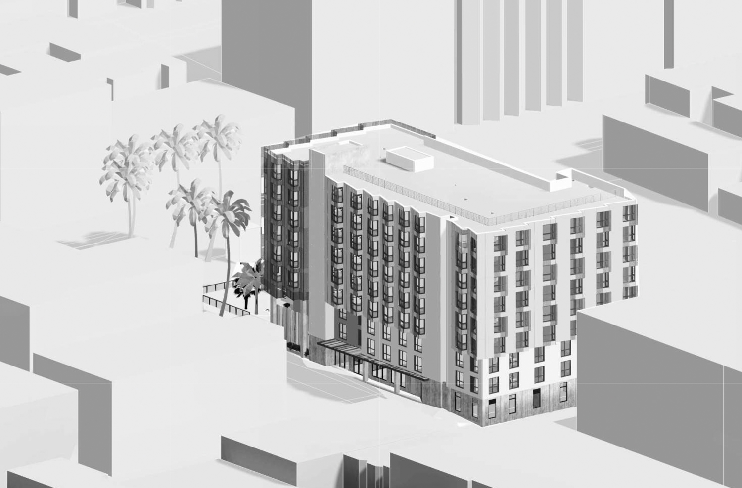 1979 Mission Street aerial overview, illustration by Herman Coliver Locus Architecture