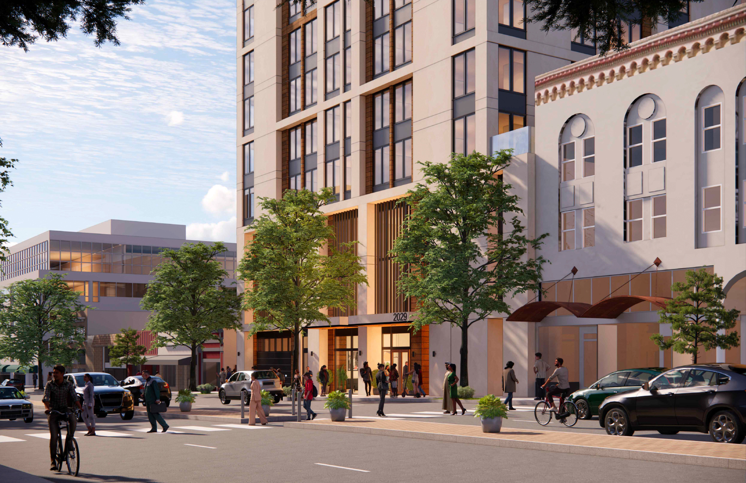 2029 University Avenue multi-family iteration pedestrian view, illustration by SDT Architects