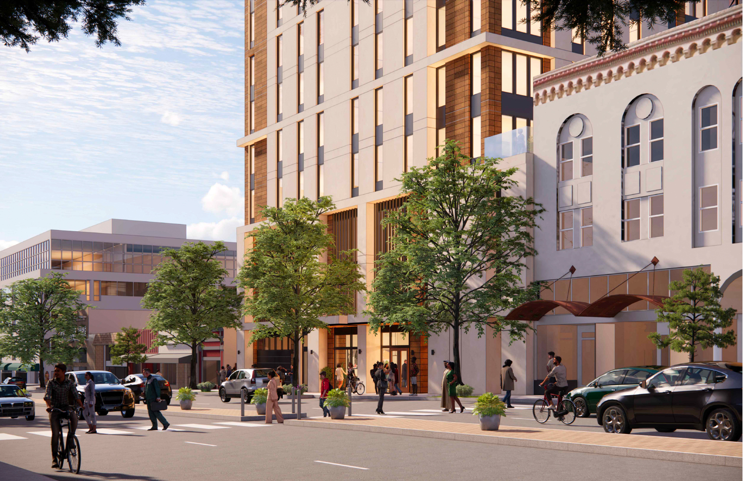2029 University Avenue student housing iteration pedestrian view, illustration by SDT Architects
