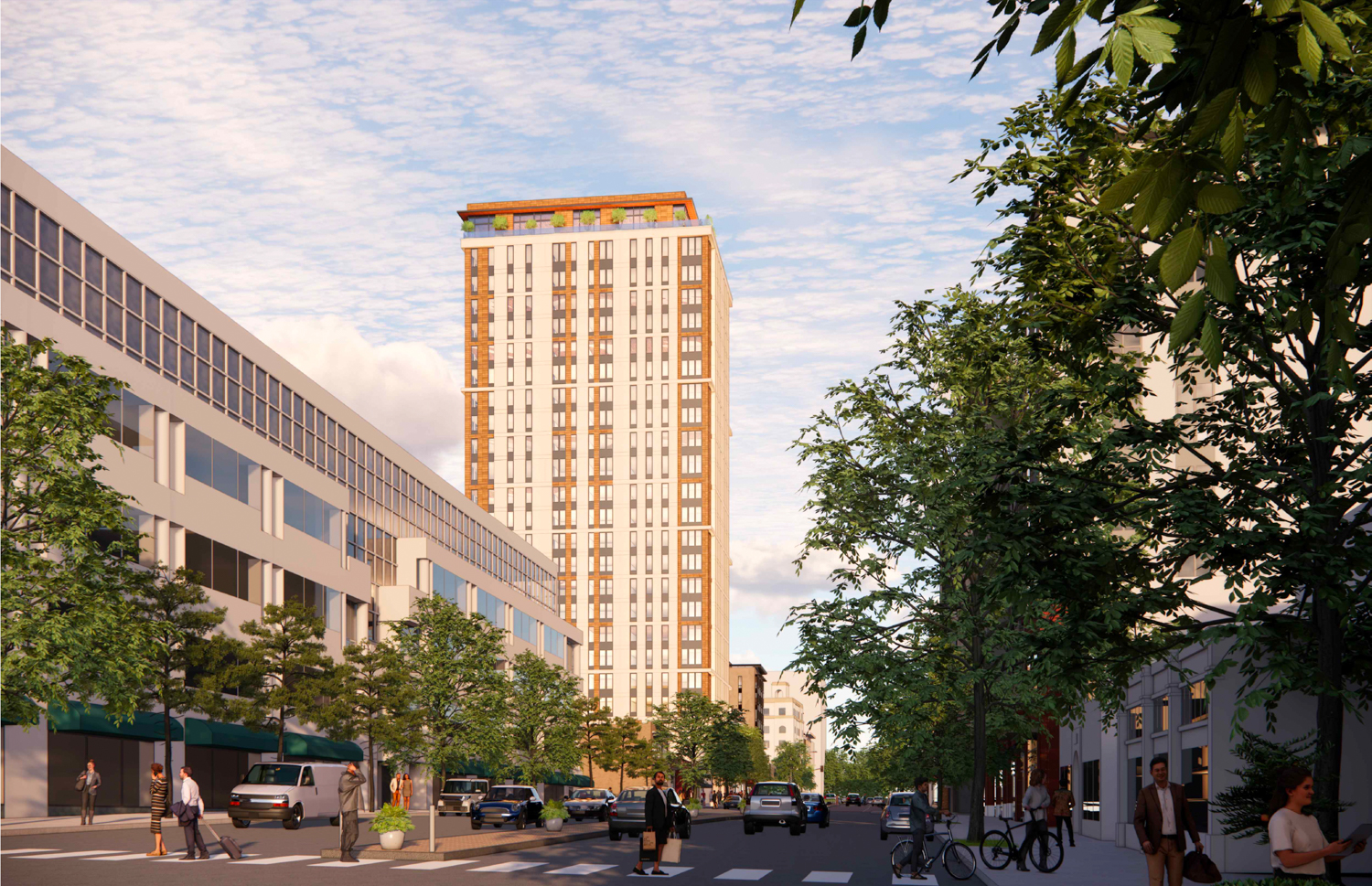 2029 University Avenue student housing iteration seen from along University Avenue, illustration by SDT Architects