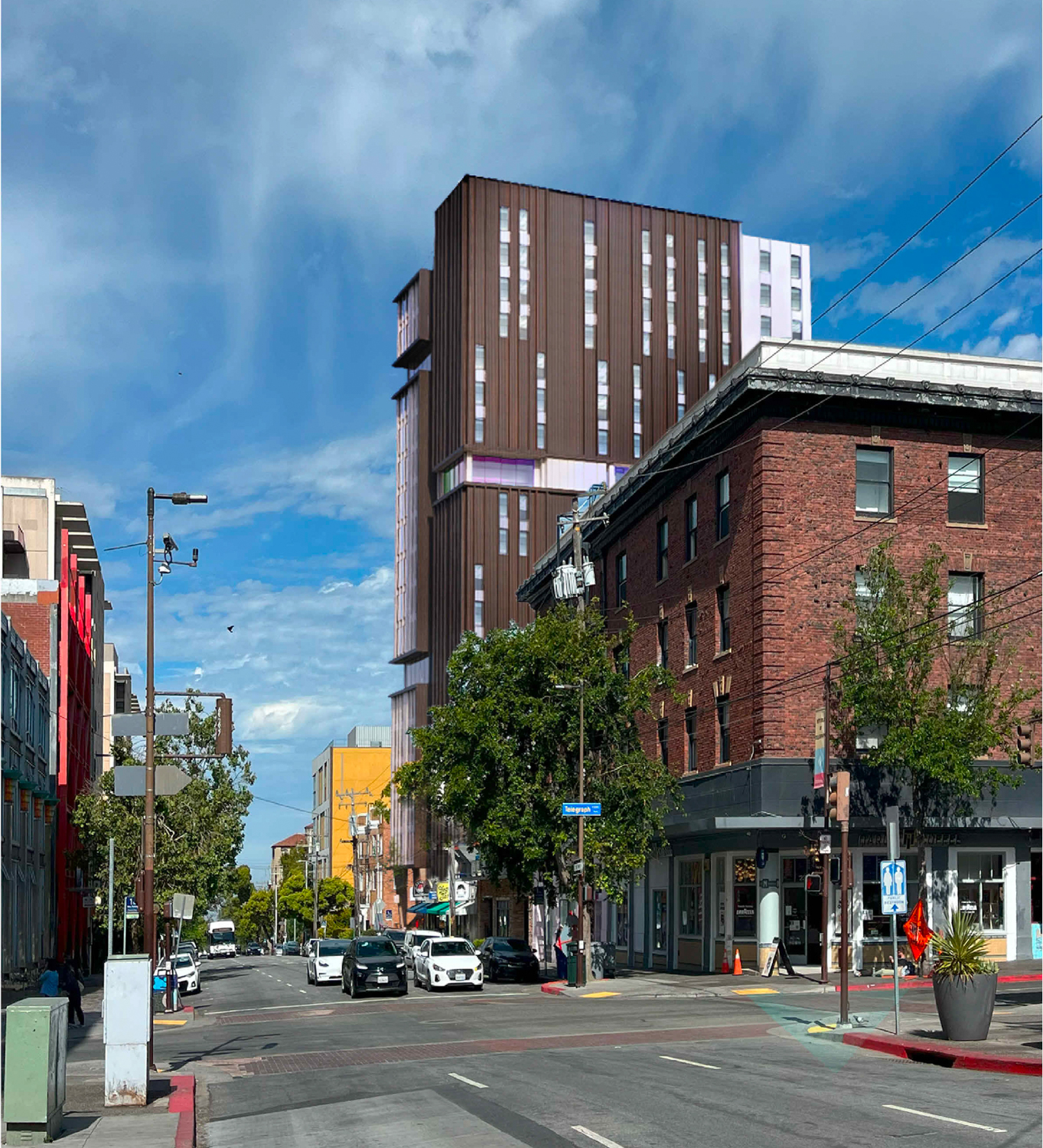 2425 Durant Avenue view from across Telegraph Avenue, rendering by Yes Community Architects