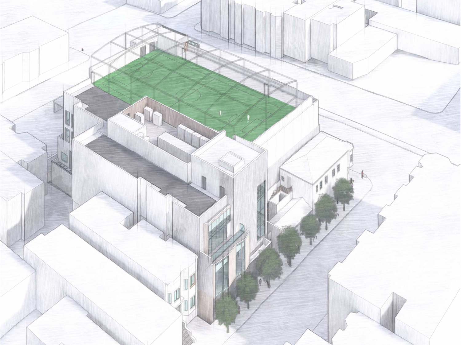 2835 Geary Boulevard aerial view, illustration by TEF