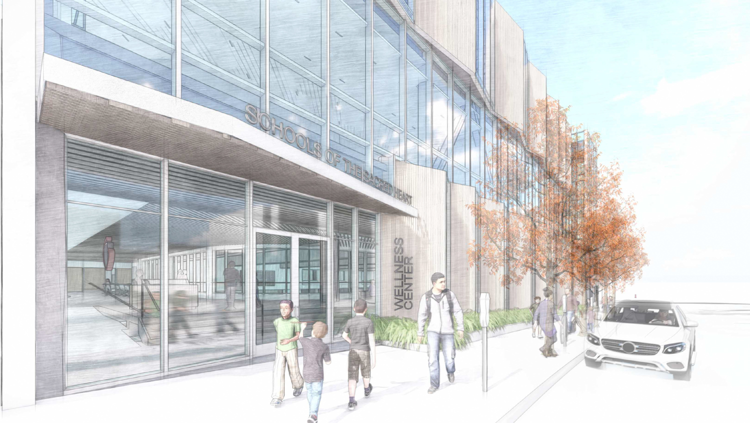 2835 Geary Boulevard pedestrian view, illustration by TEF