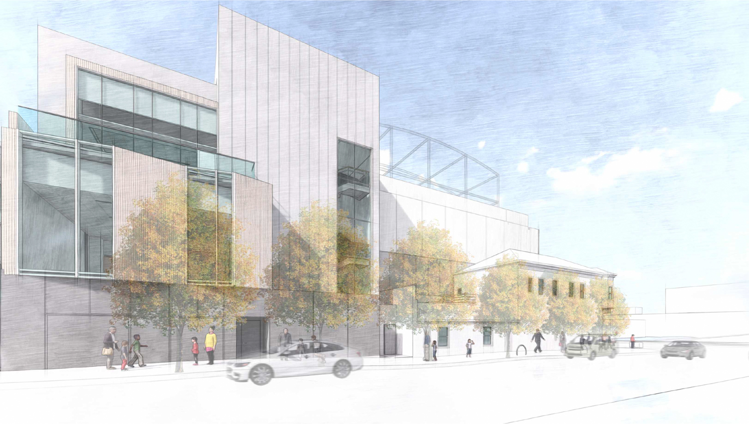 2835 Geary Boulevard seen along Wood Street, illustration by TEF