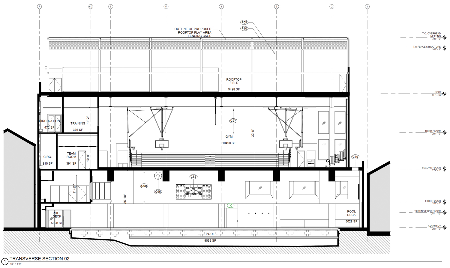 2835 Geary Boulevard vertical cross-section, illustration by TEF