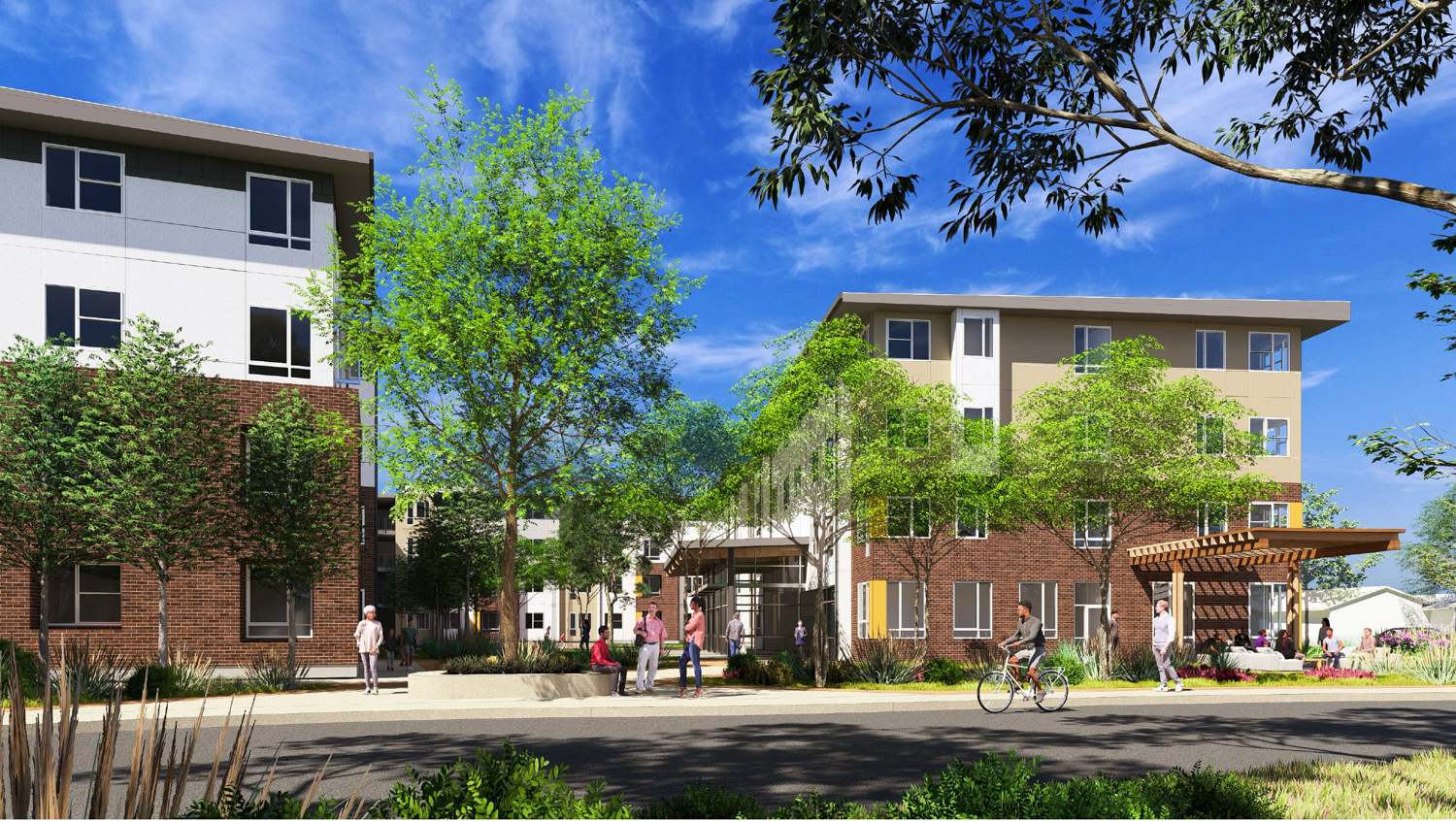 2900 Wah Avenue apartments courtyard, rendering by Mogavero Architects