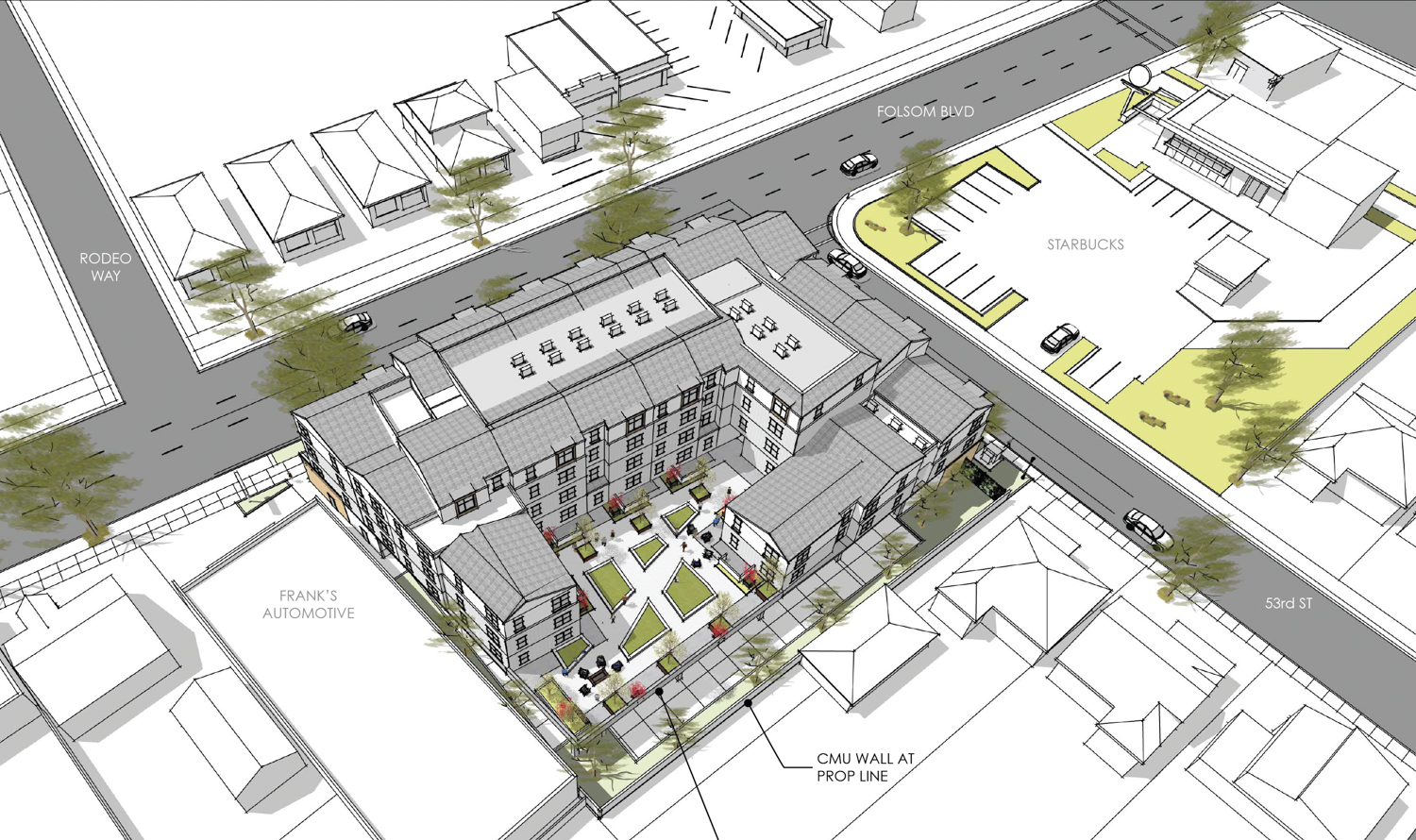 5230 Folsom Boulevard aerial overview, rendering by Vrilakas Groen Architects