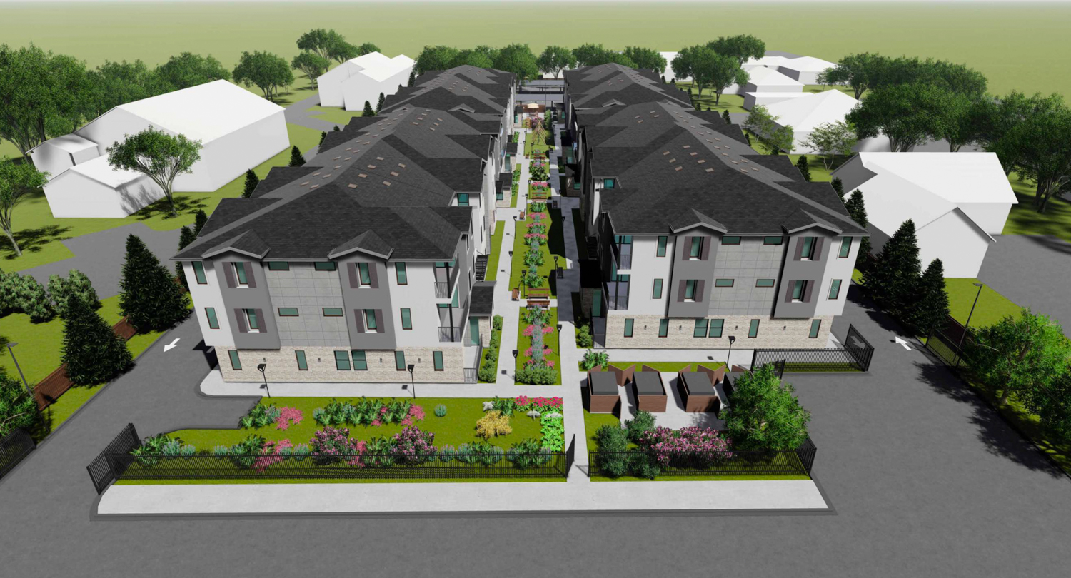 5429 Marconi Avenue view of the central paseo, illustration by Tangent Design & Engineerings