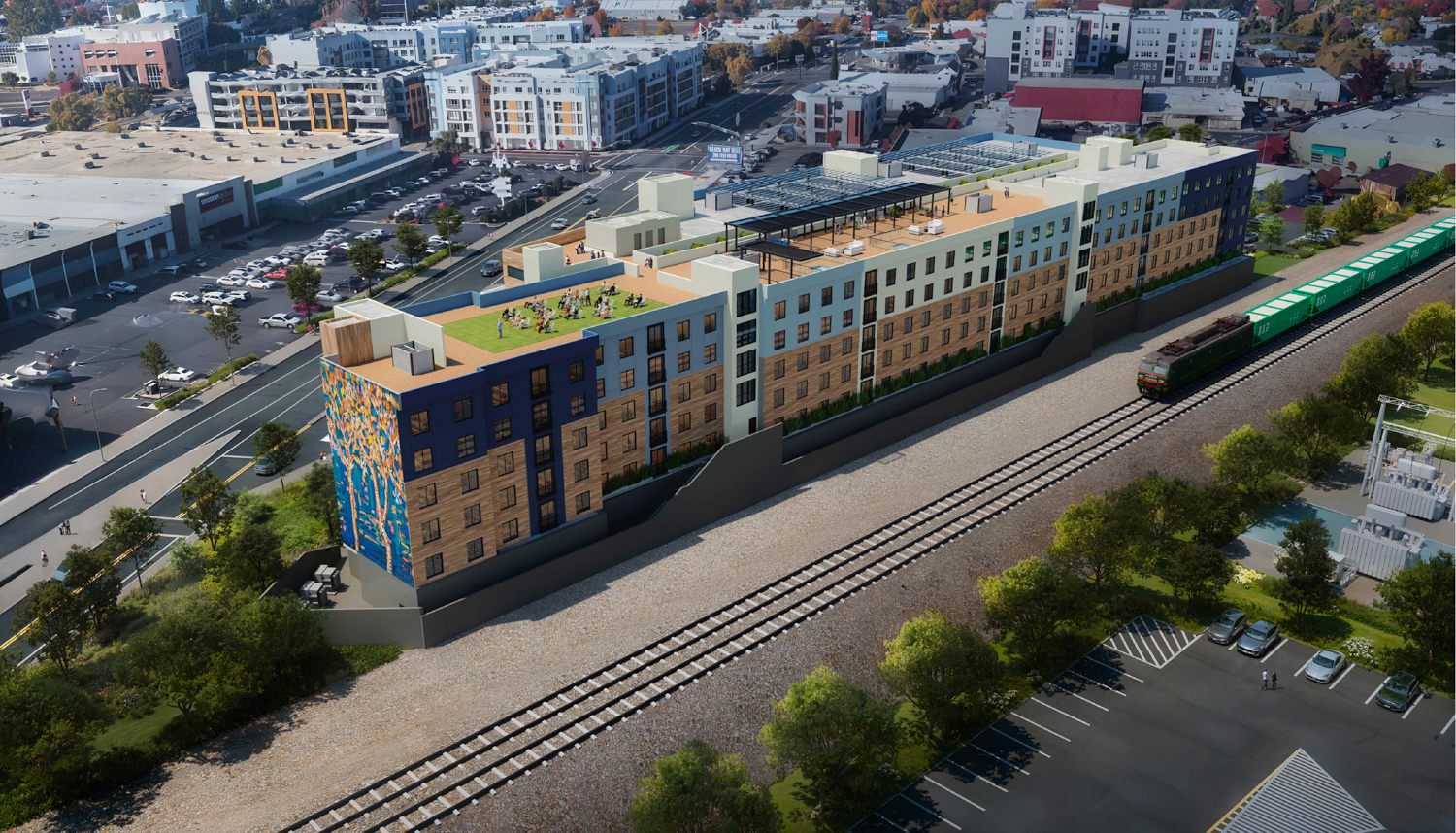6801 Elvas Avenue overlooking the nearby train tracks, rendering by Architects Local