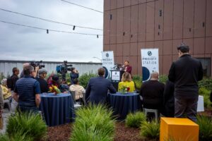 Prescott Station grand opening event with Mayor Barbara Lee, image by author