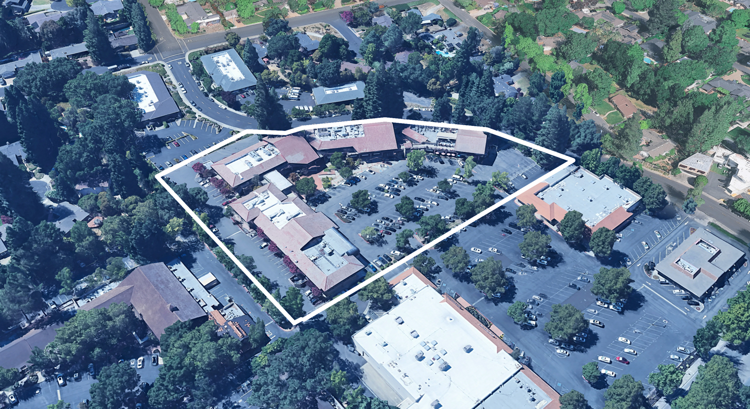 107 Town and Country Drive outlined approximately by YIMBY, image via Google Satellite