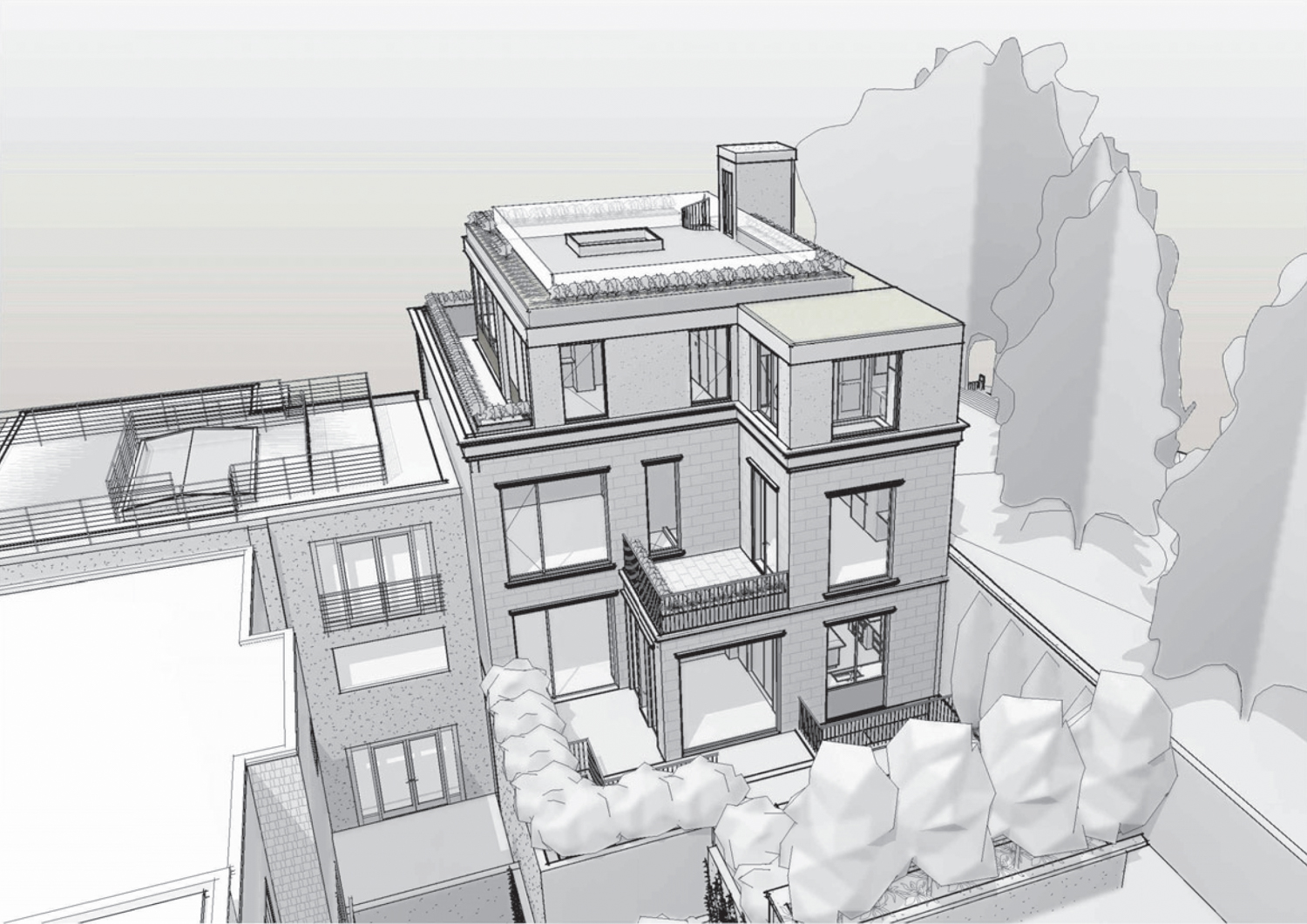 125 Maple Street rear view, illustration by Sutro Architects